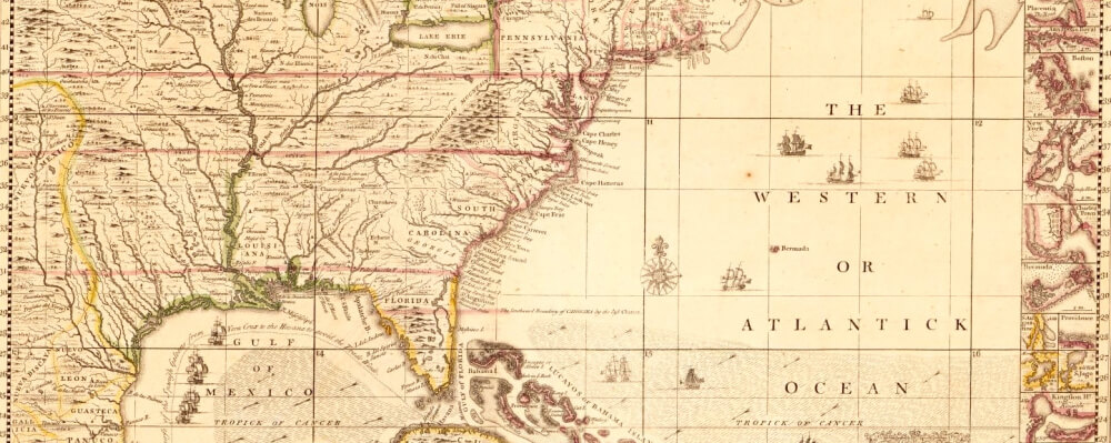 A map of North America in 1733.