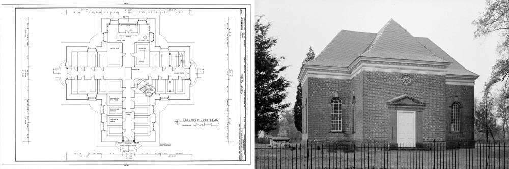 A blueprint and photograph of Christ Church, Virginia